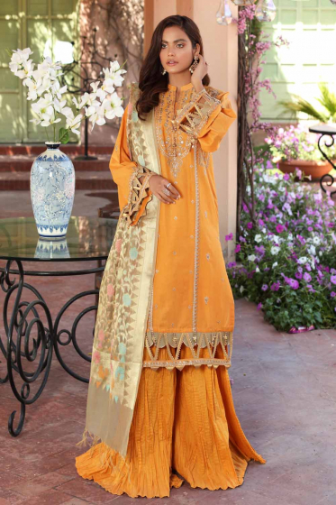 3 PC Unstitched Embroidered Lawn Suit with Jacquard Dupatta FE-12233